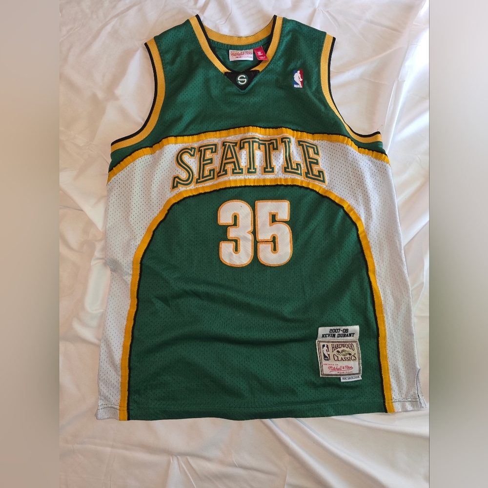 Kevin Durant Seattle Mitchell & Ness Green and Yellow Jersey Mens XL